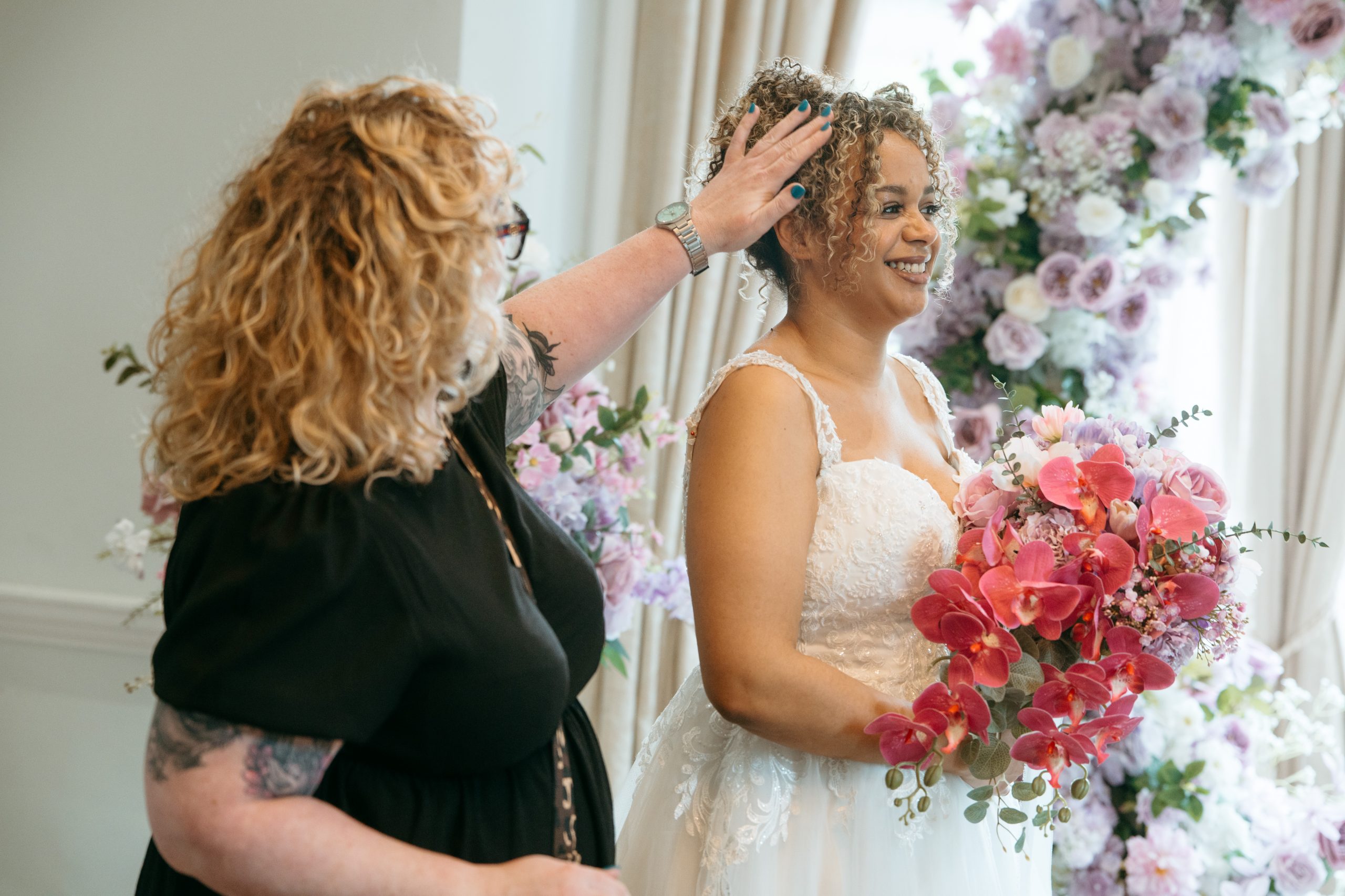 Kim Alexandra styling bridal hair
